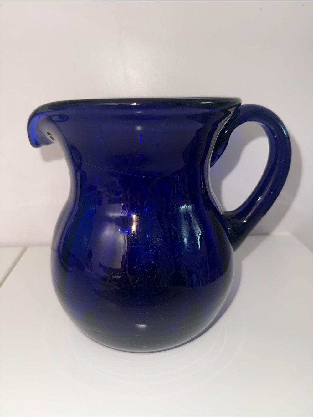 Vintage Cobalt Blue Hand Blown Glass Pitcher Vase Mid Century Art Glass - Blenko